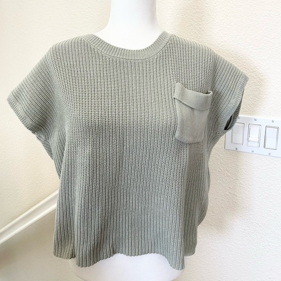 Sincerely Jules Cropped Boxy Sweater Top Cap Sleeve Sage Green XL Cotton Blend - Picture 1 of 10